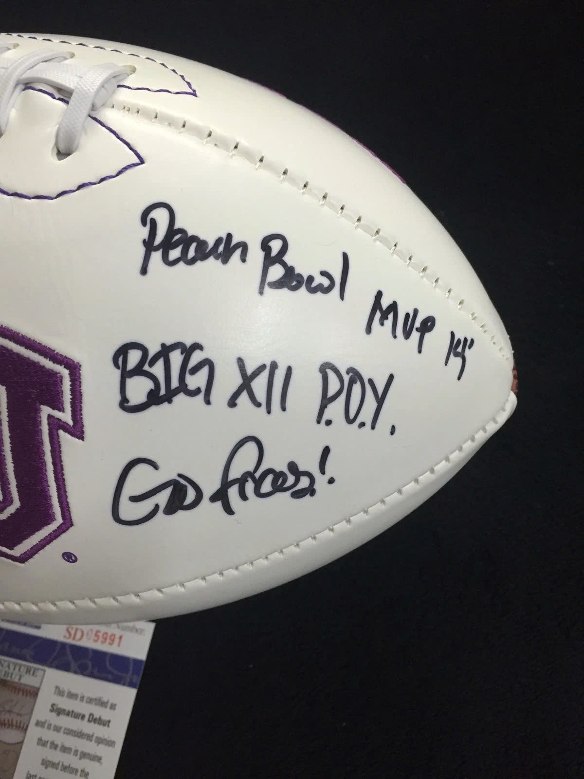TREVONE BOYKIN TCU HORNED FRONGS SIGNED WHITE LOGO FOOTBALL